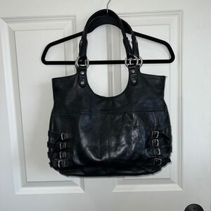 Frye Selena Black Leather Buckle Tote Shoulder Bag